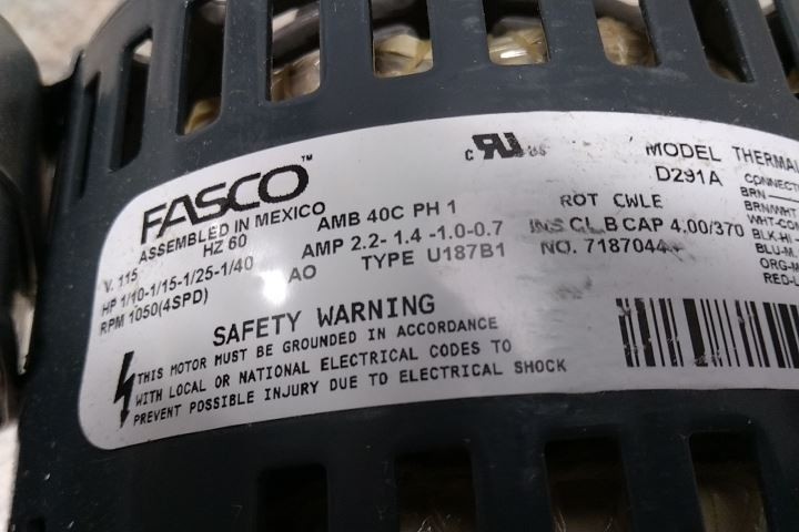 Fasco D291A 1/40; 1/25; 1/15; 1/10 HP 1050 RPM 115VAC Room Air Conditioner Motor