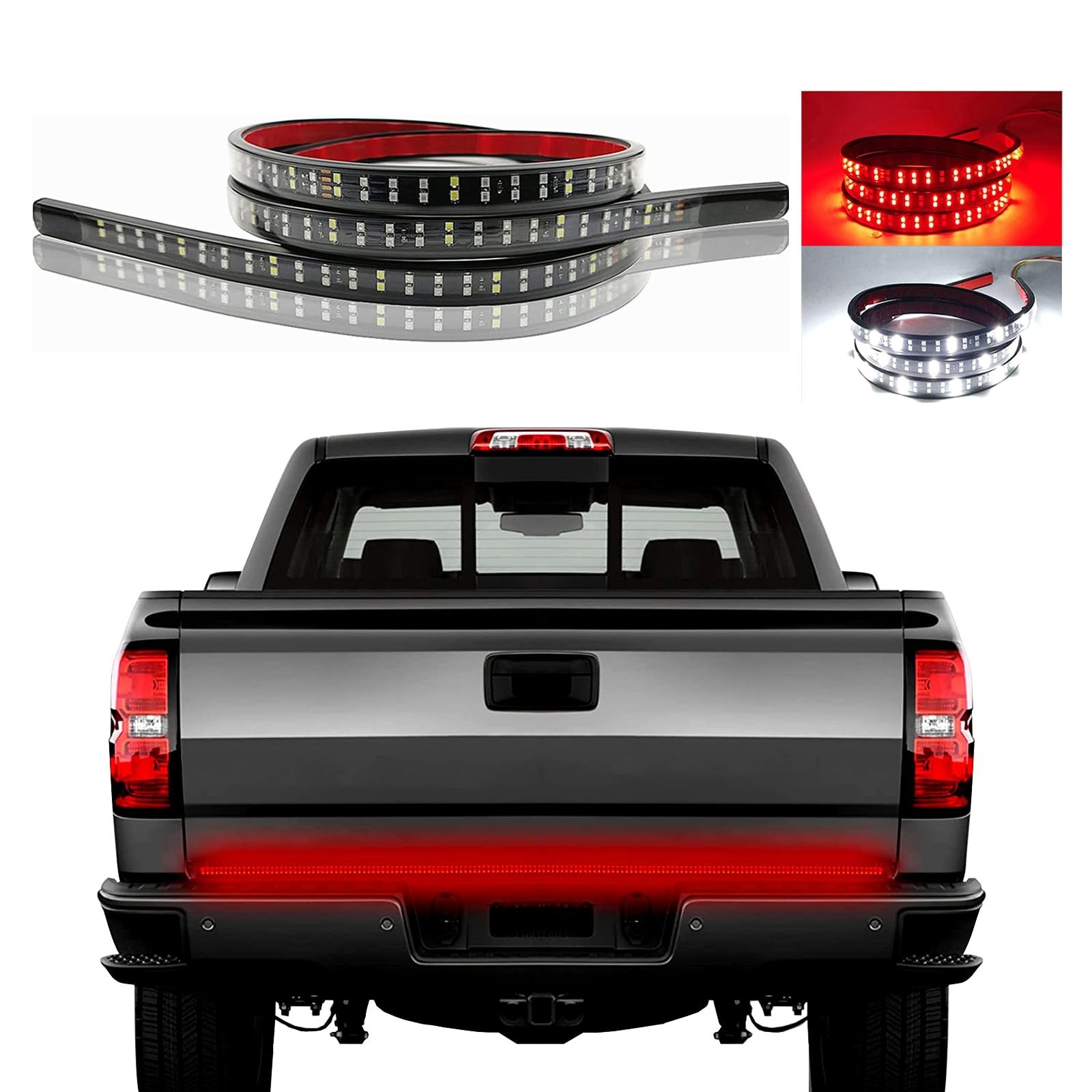 Kewucn Tailgate Light Bar 48″ LED, IP65 Double Row LED Strip with Red Running…