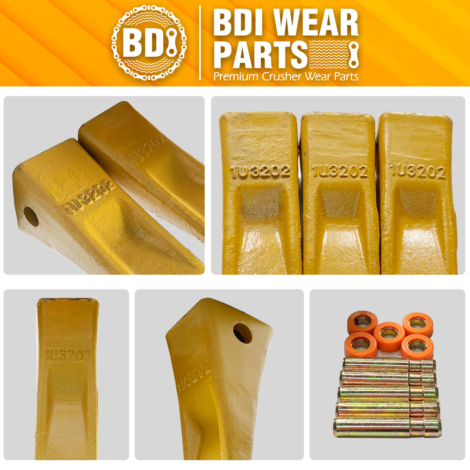 1U3202 J200 Excavator Bucket Teeth with Pins 8E6208 Retainers 8E6209 – 5 Pack
