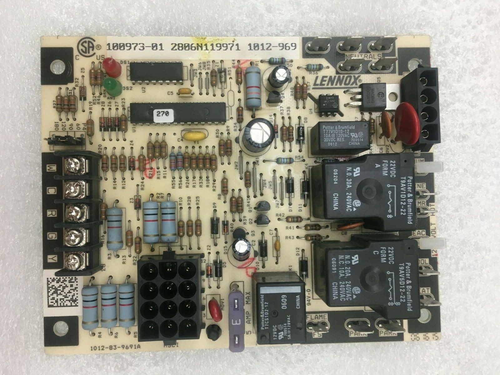 LENNOX 100973-01 Furnace Control Circuit Board 1012-969 used P564