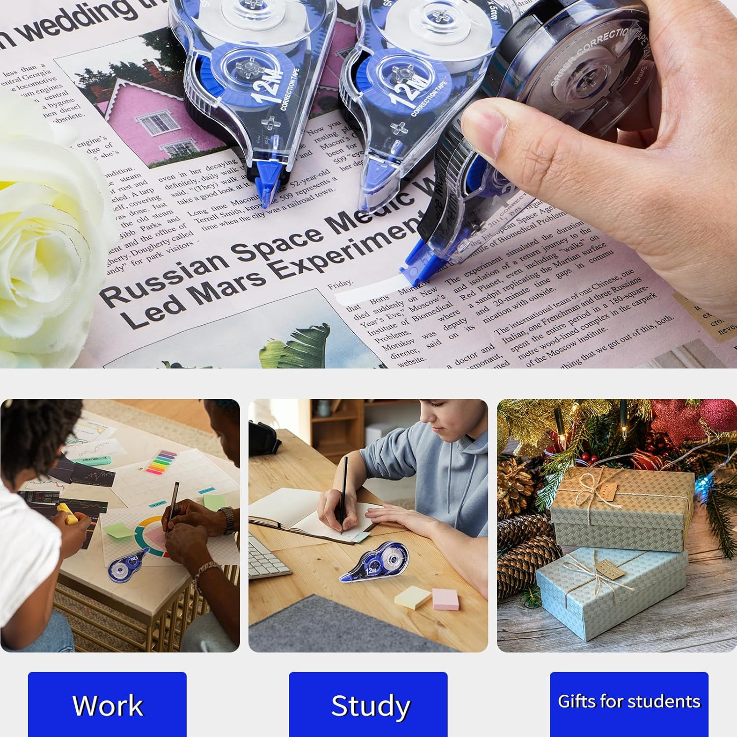 Correction Tape, 10 Pack Correction Tape Easy to Use Applicator for Instant Corr