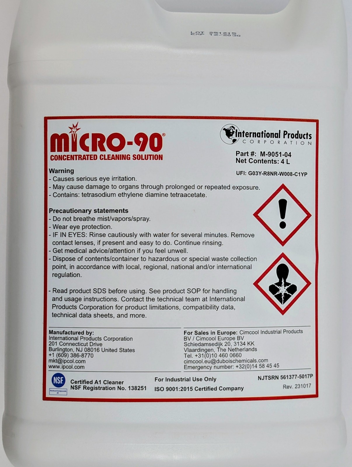 Micro-90 Concentrated Cleaning Solution 4L Professional Lab & Ultrasonic Cleaner