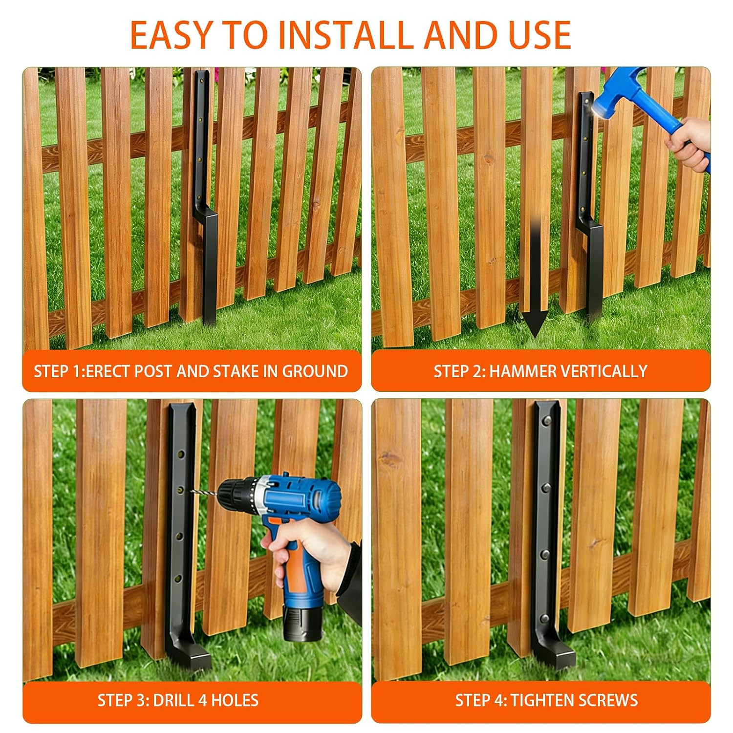 Fence Post Repair Kit Heavy Duty – Thickened Steel Fence Post Anchor Ground Spik