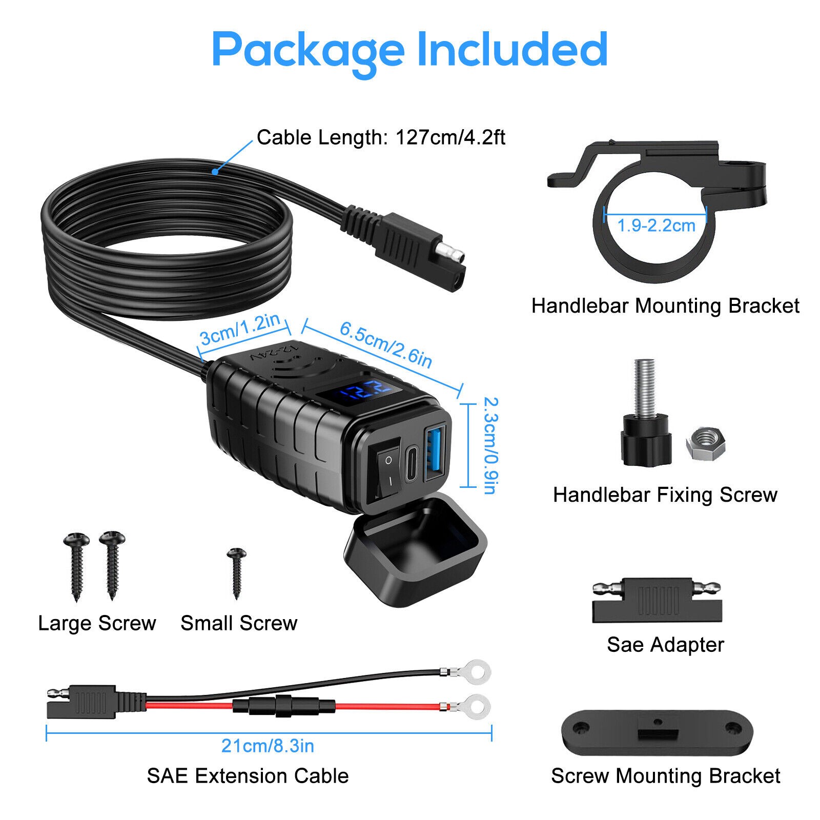 QC 3.0 Motorcycle SAE Dual USB Phone GPS Super Fast Charger Adapter Waterproof