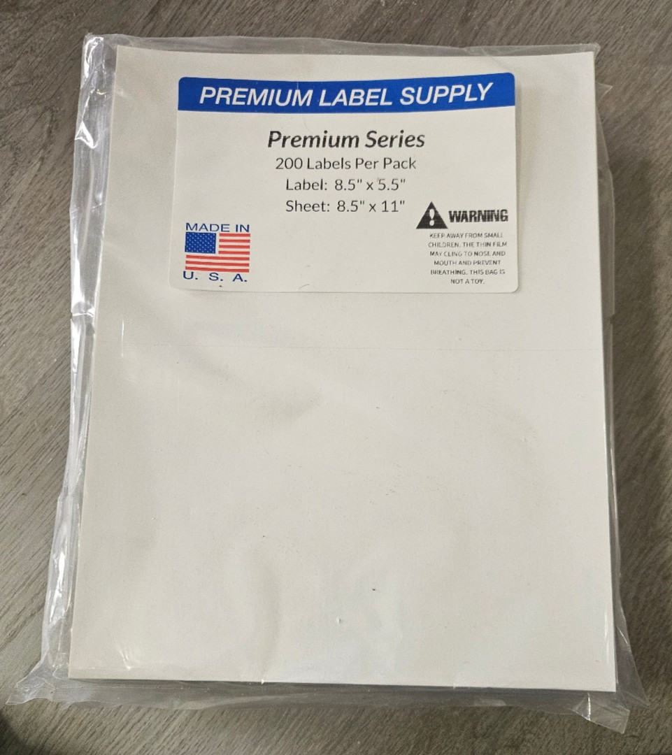 Premium Label Supply 800 new 8.5 x 5.5″ labels 8.5 x 11″ sheet sticker labels