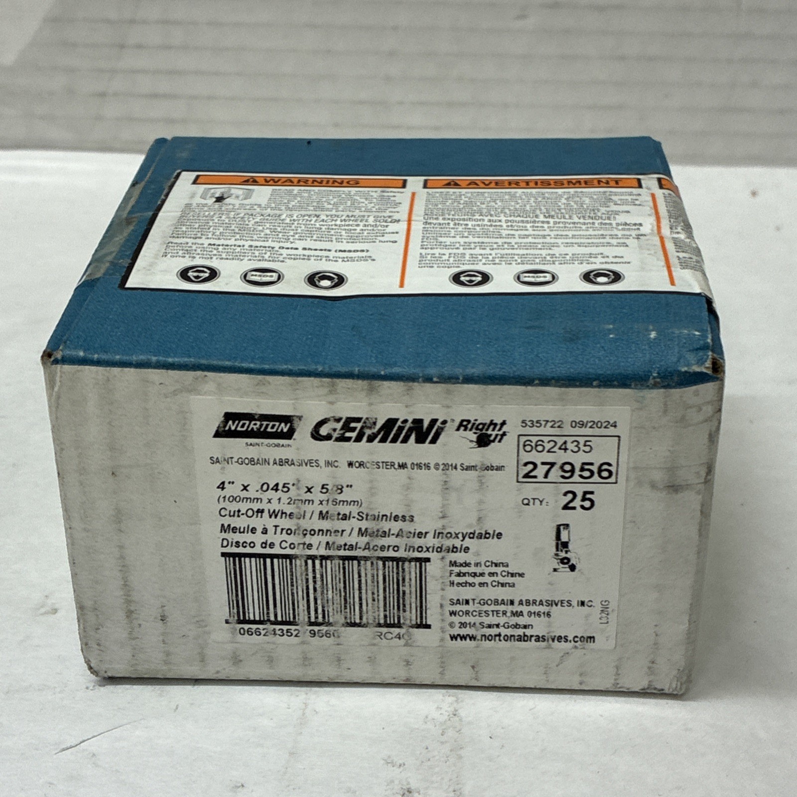 Norton Gemini 4”x.045”x5/8” Qty 25