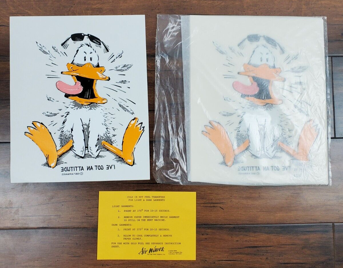 NOS 1987 Vtg Duck Ive Got an Attitude Lot of 12 Shirt Iron On Transfers Airwaves