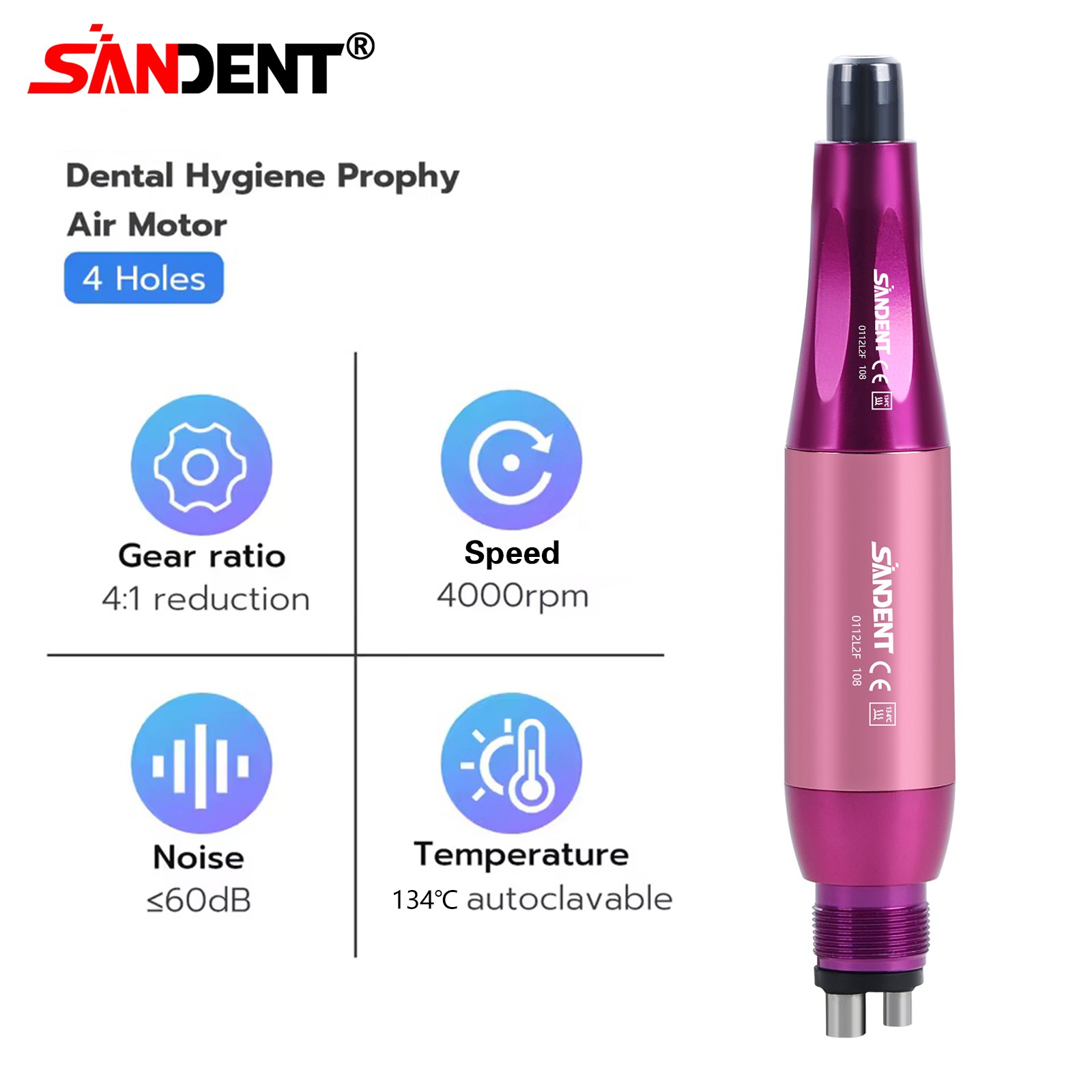 1-10 Dental Hygiene Prophy Handpiece Air Motor 4Holes 4:1 Nose Cone 360°Swivel