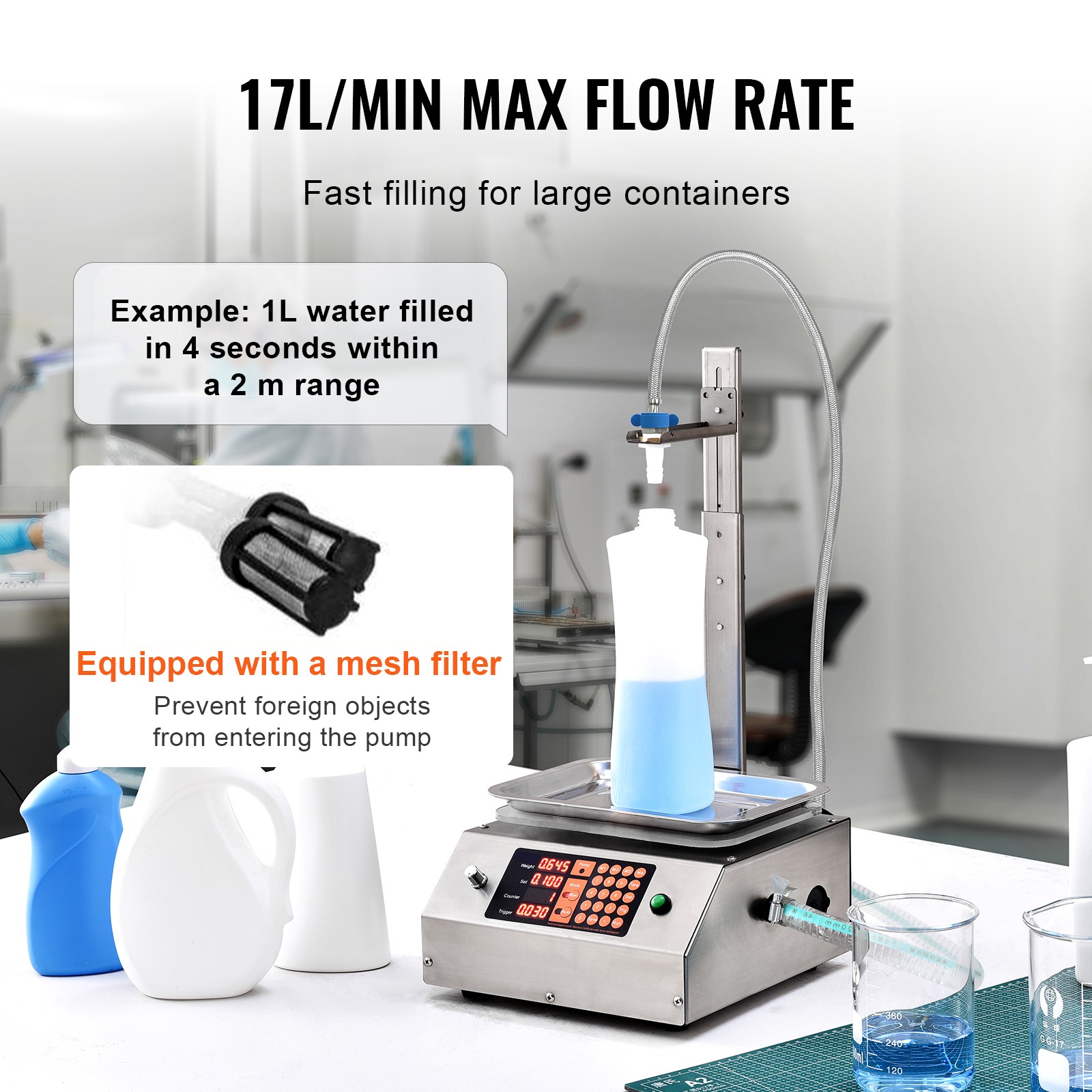 VEVOR Automatic Liquid Filling Machine Digital Control Bottle Filler 30-15000 g