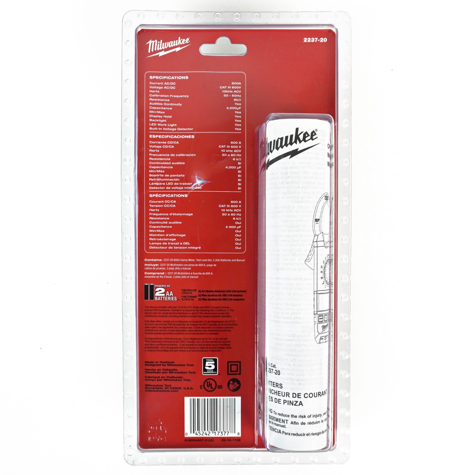 Milwaukee 2237-20 600A AC/DC TRMS Clamp Meter – New -N