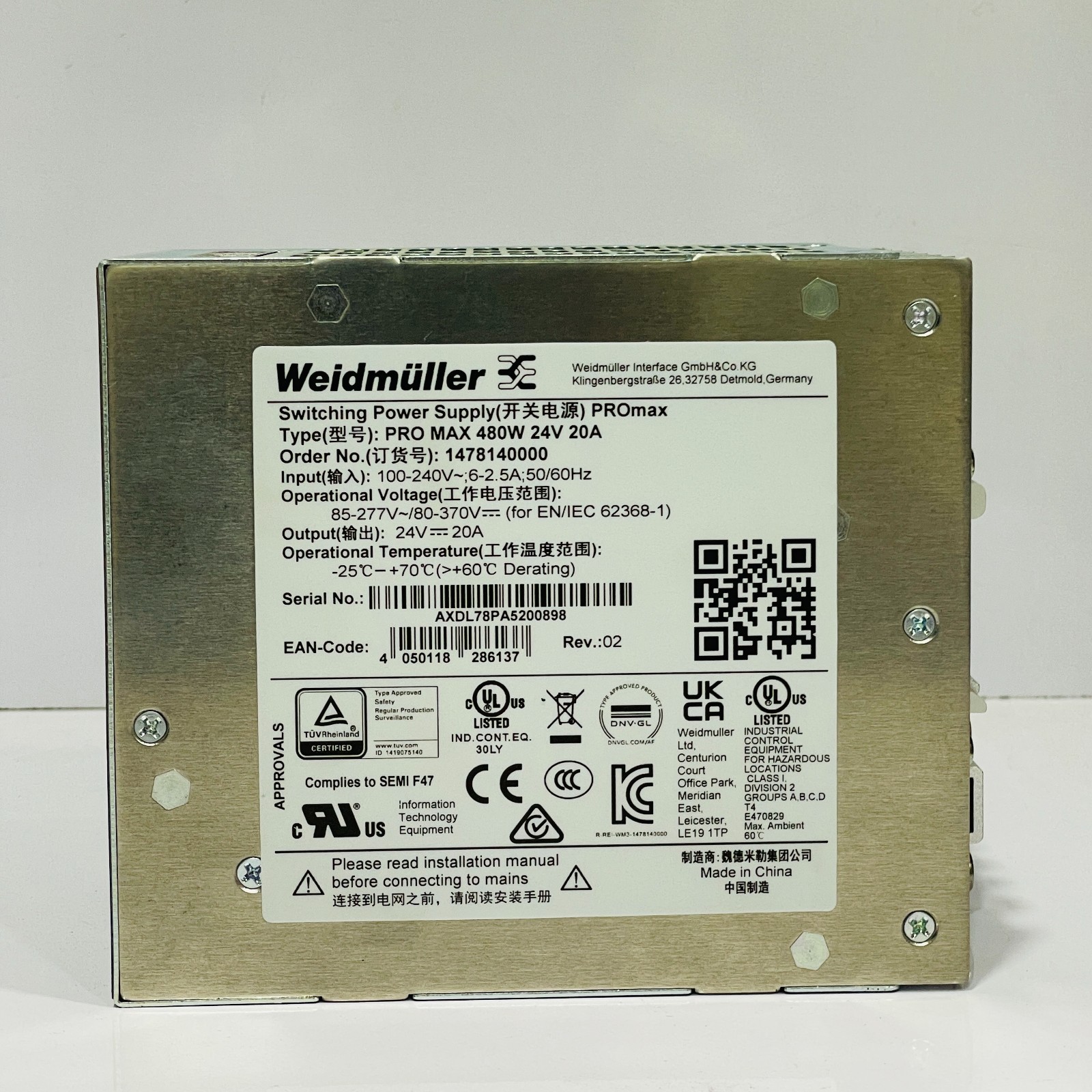 WEIDMULLER 1478140000 PRO MAX 480W 24V 20A SWITCHING POWER SUPPLY DIN RAIL