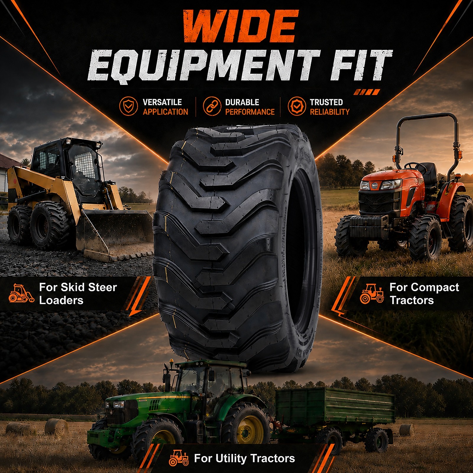 HALBERD 18×8.50-10 Skid Steer Tractor Tires 8 Ply Industrial 18×8.5×10 Tubeless