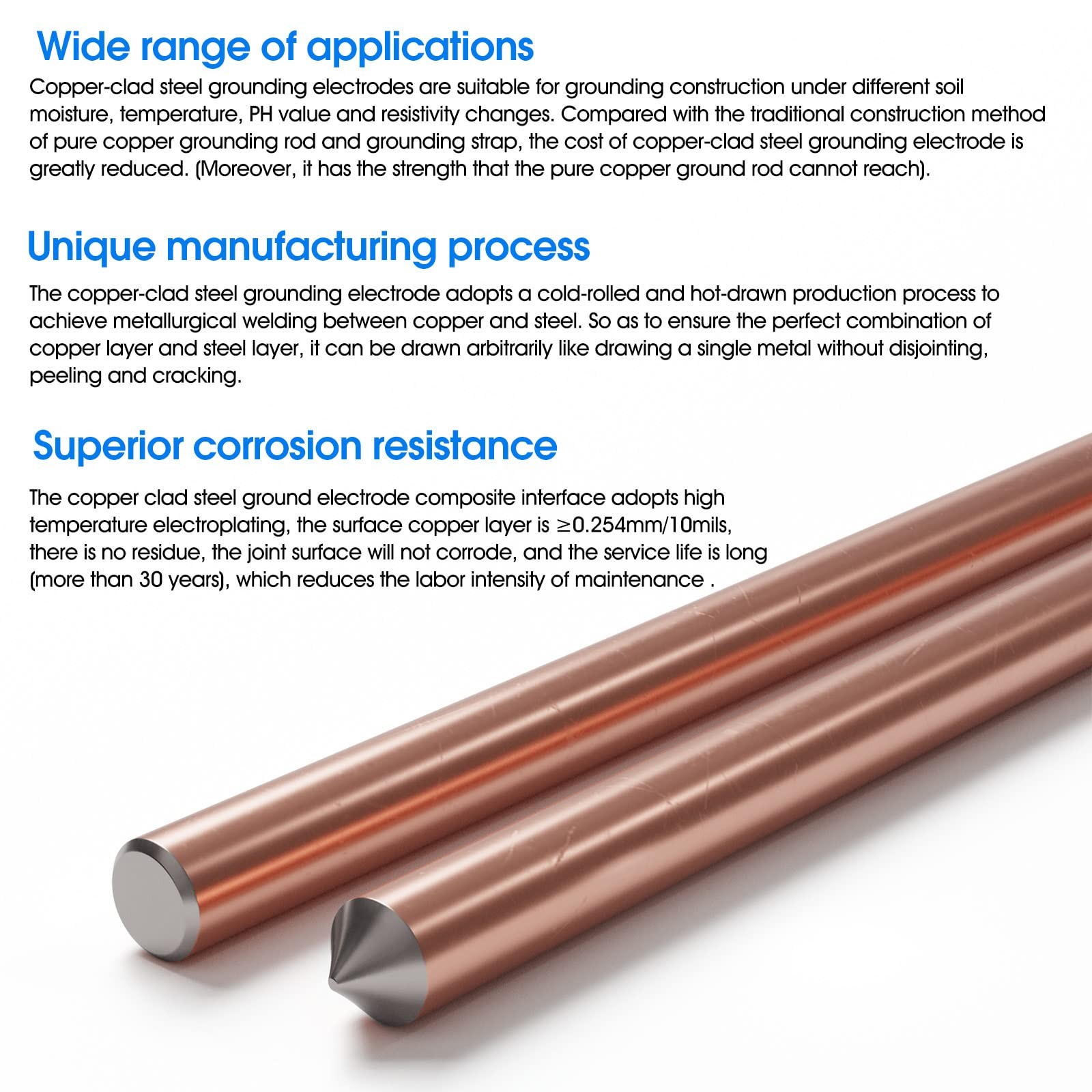 8ft Ground Rod Kit 5/8 Bonded Electrical Copper Grounding With Bronze Clamp Ul