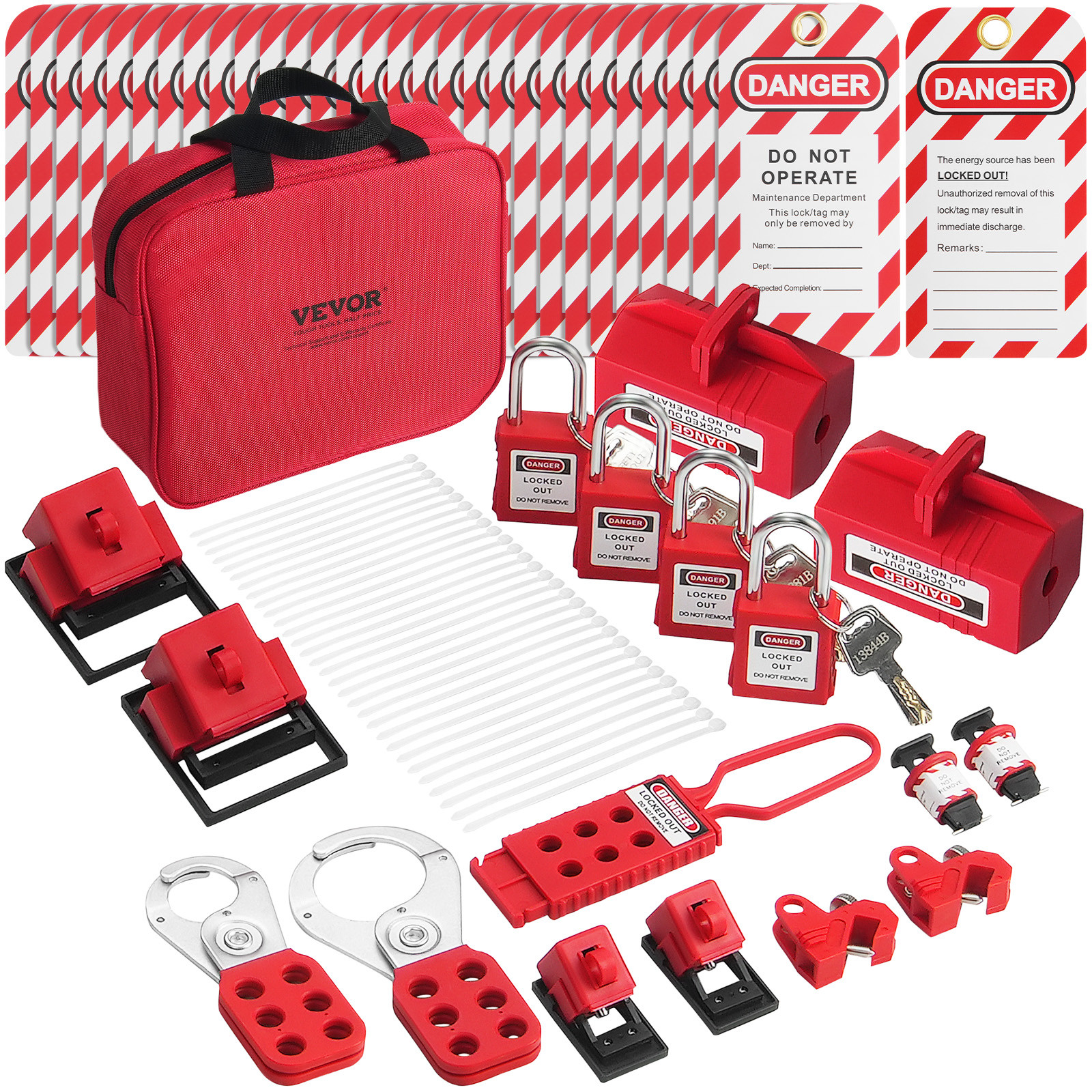 VEVOR 47 PCS Electrical Lockout Tagout Kit Safety Padlocks Hasps Tags Ties Bag