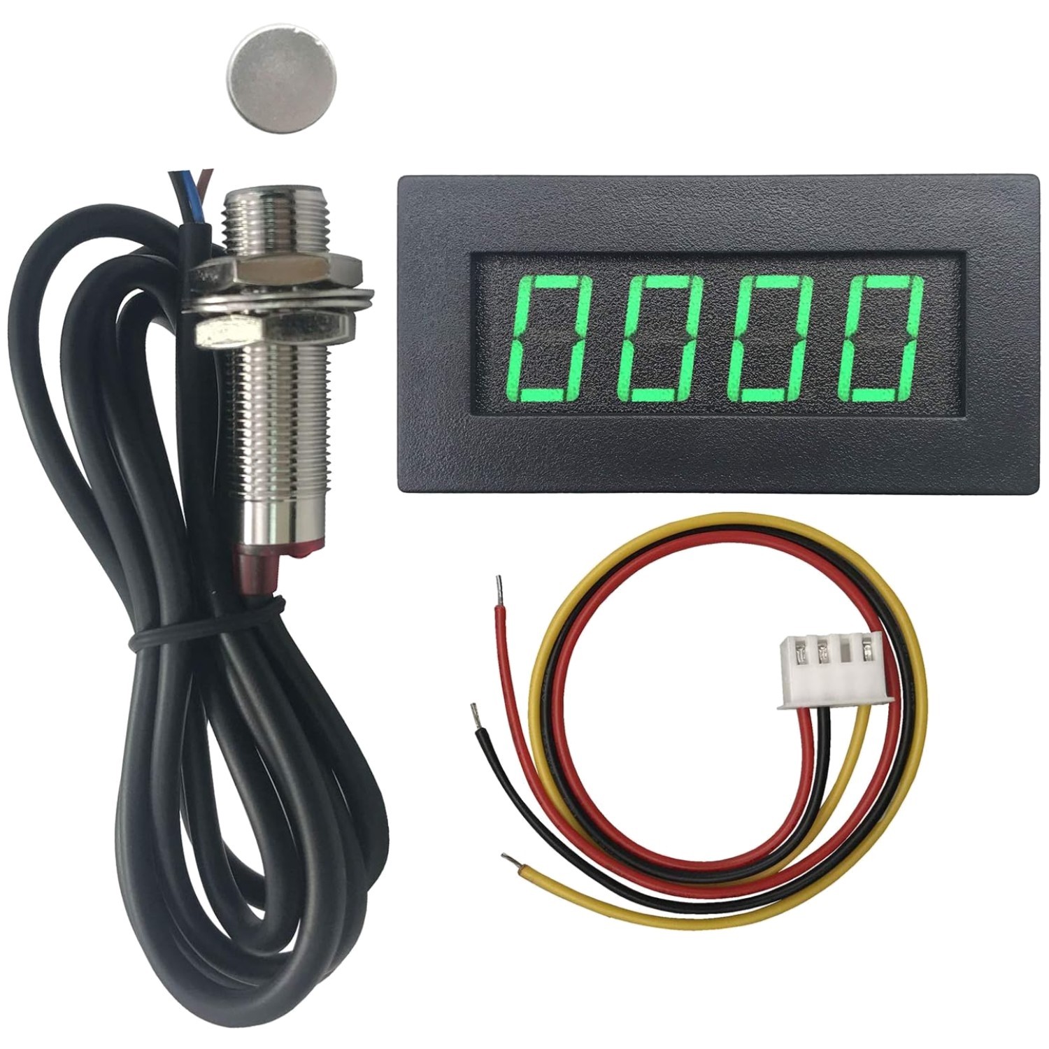 Accurate 5-9999RPM Digital Tachometer with Green LED and Hall Sensor Included