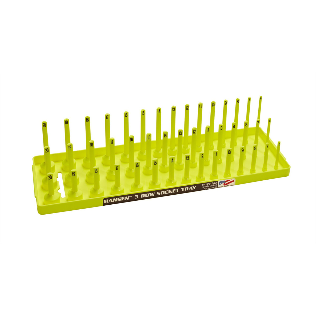38083Hansen Global 3/8″ Metric 3-Row Socket Tray – Hi-Viz Yellow