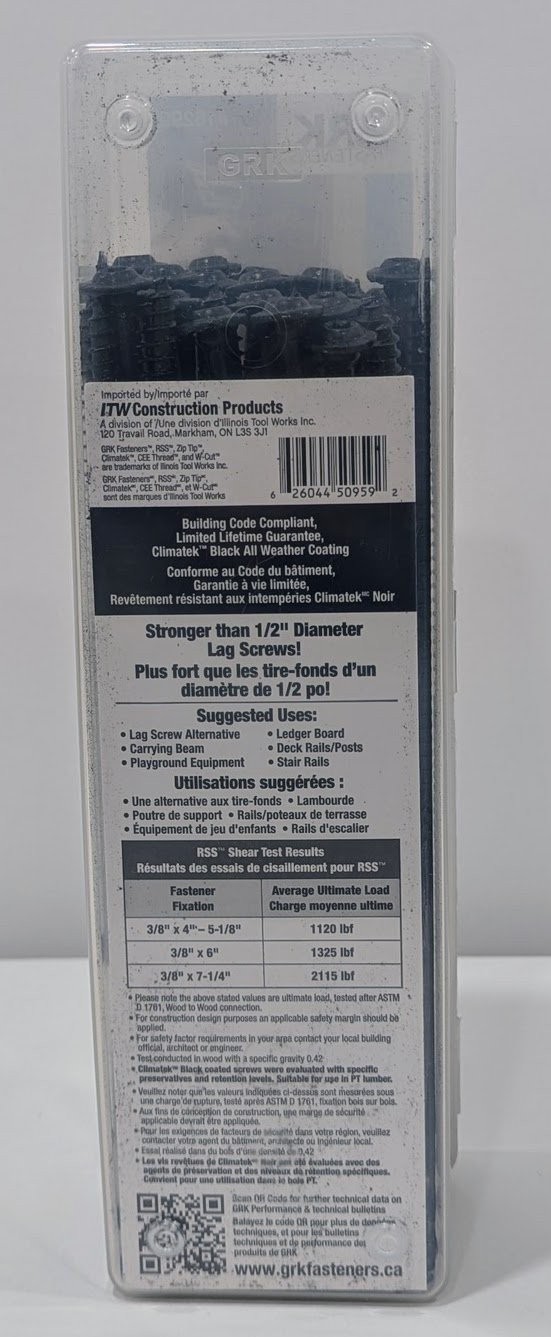 GRK RSS 3/8″ X 10″ Rugged Structural Screws #16293 – 50 Count – Black