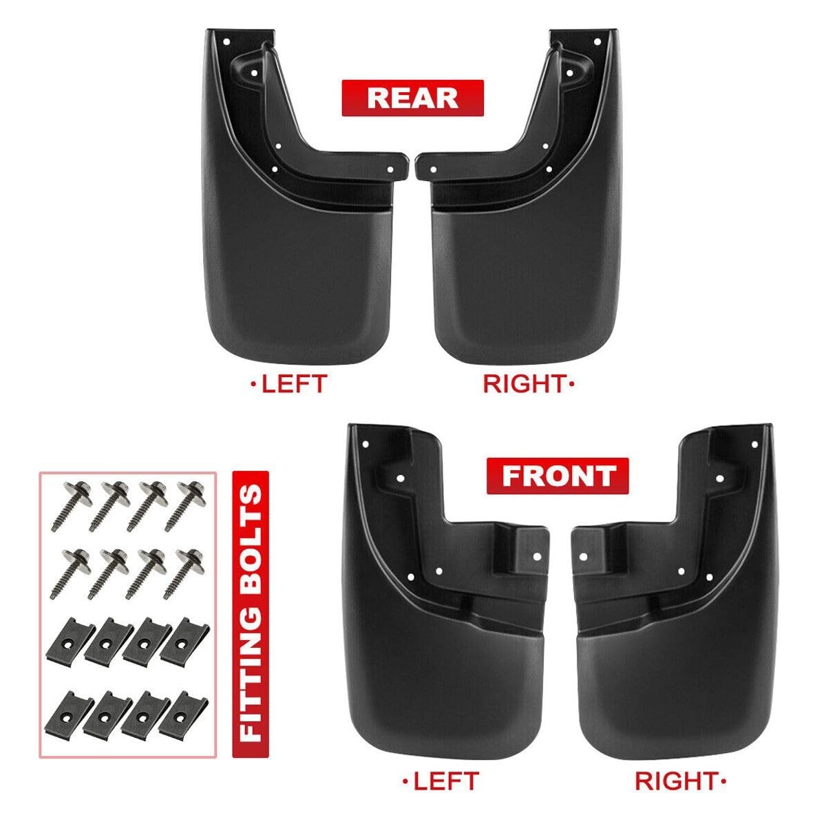 Front Rear Splash Guards Flaps with Fender Flares Heavy-Duty Black 03RSA2012ZBK