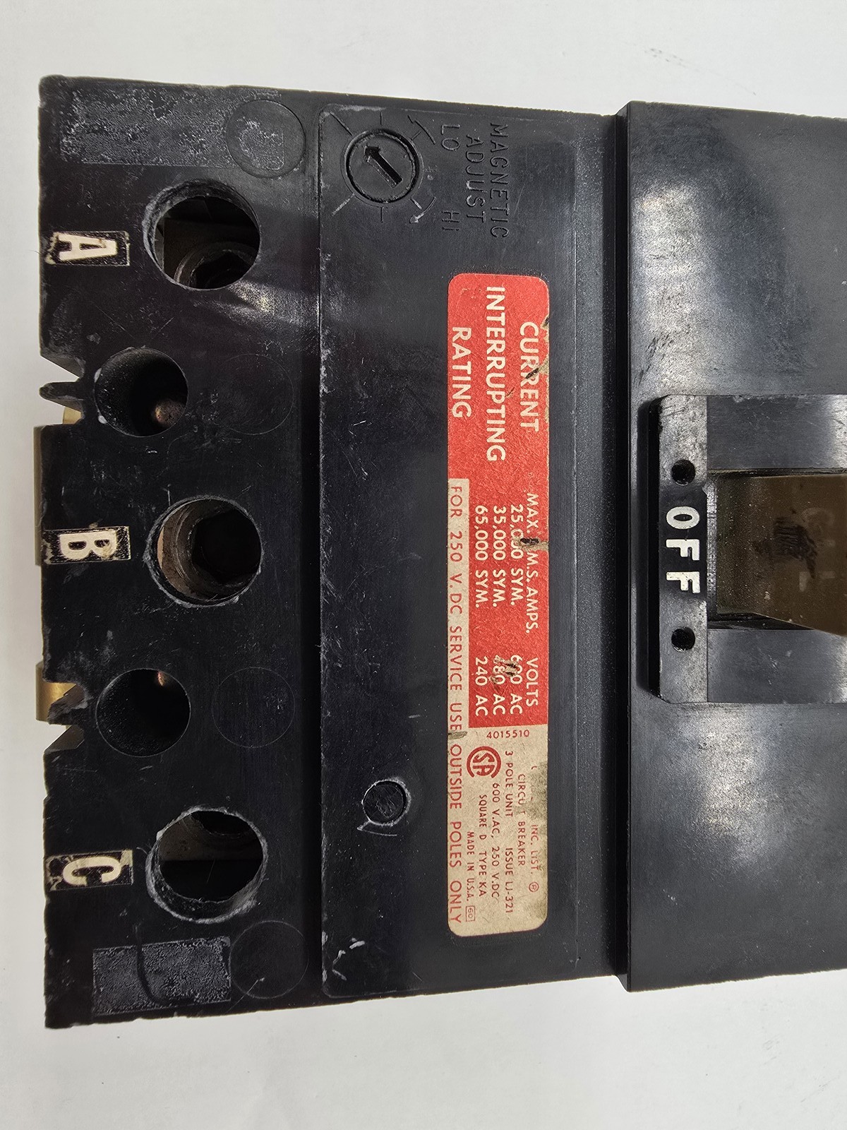 Square D KA36225 I-Line Circuit Breaker 225A 3P 3PH 600VAC 250VDC 25KA KA