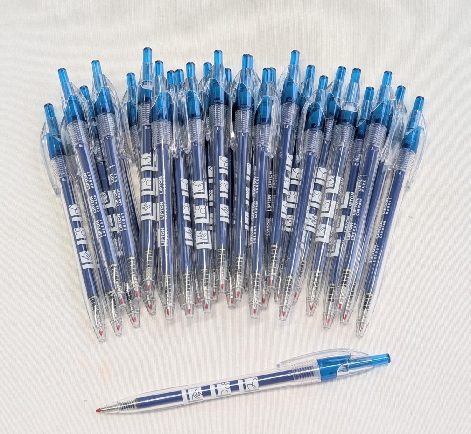 30 Misprint Click Pens JAVALINA UPCYCLE Hub Pen Lot RECYCLED PLASTIC Blk Gel Ink