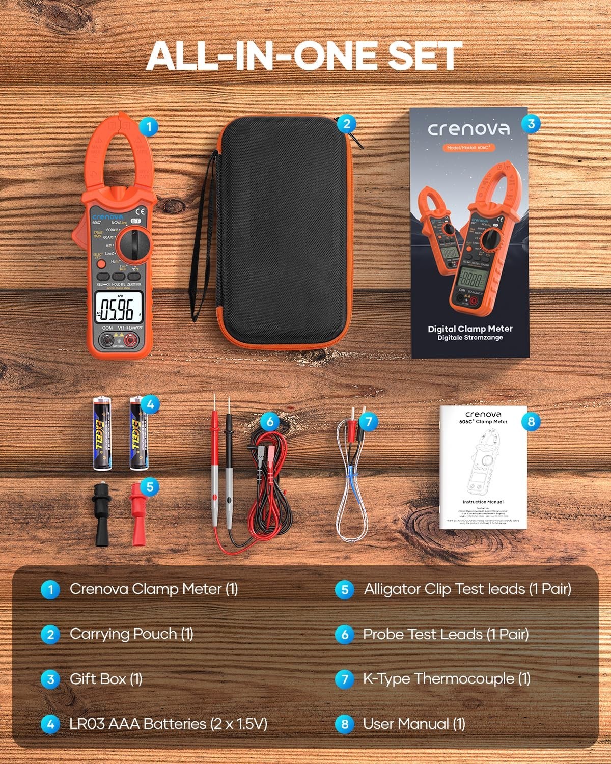 Crenova Clamp Meter Multimeter 6000 Counts TRMS Electrical Tester for AC/DC Curr