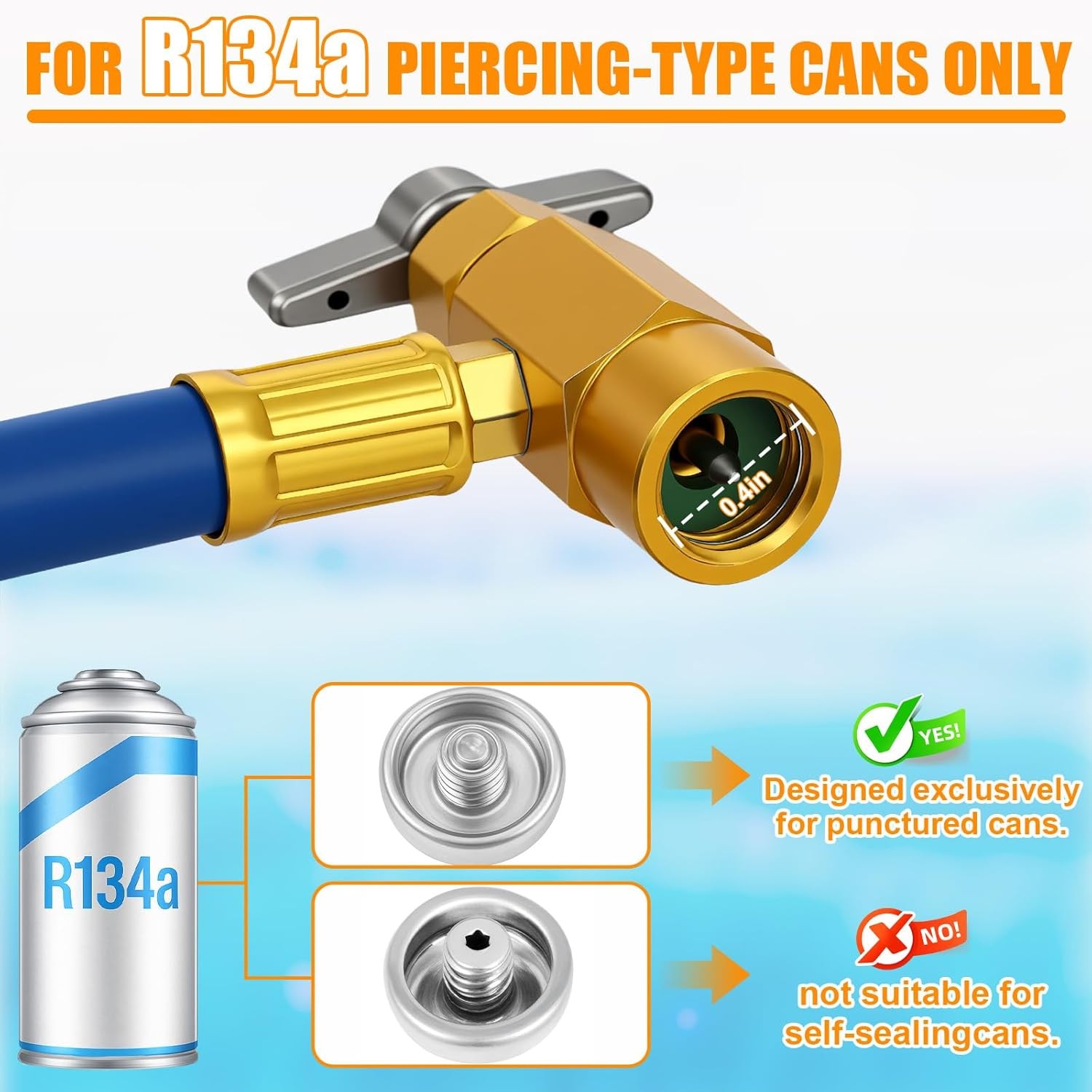R134A Car AC Refrigerant Charge Hose Kit Recharge Hose with Gauge,1/2” Can Tap