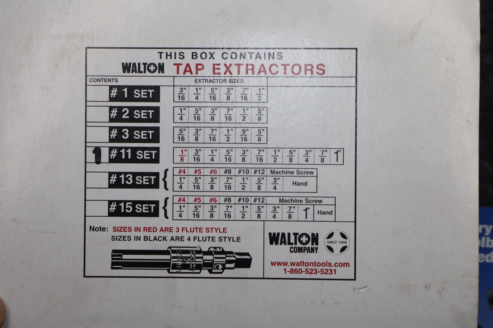 Walton Tools #11 Set of Tap Extractors 18011 11 Piece Set Flute Style New Case