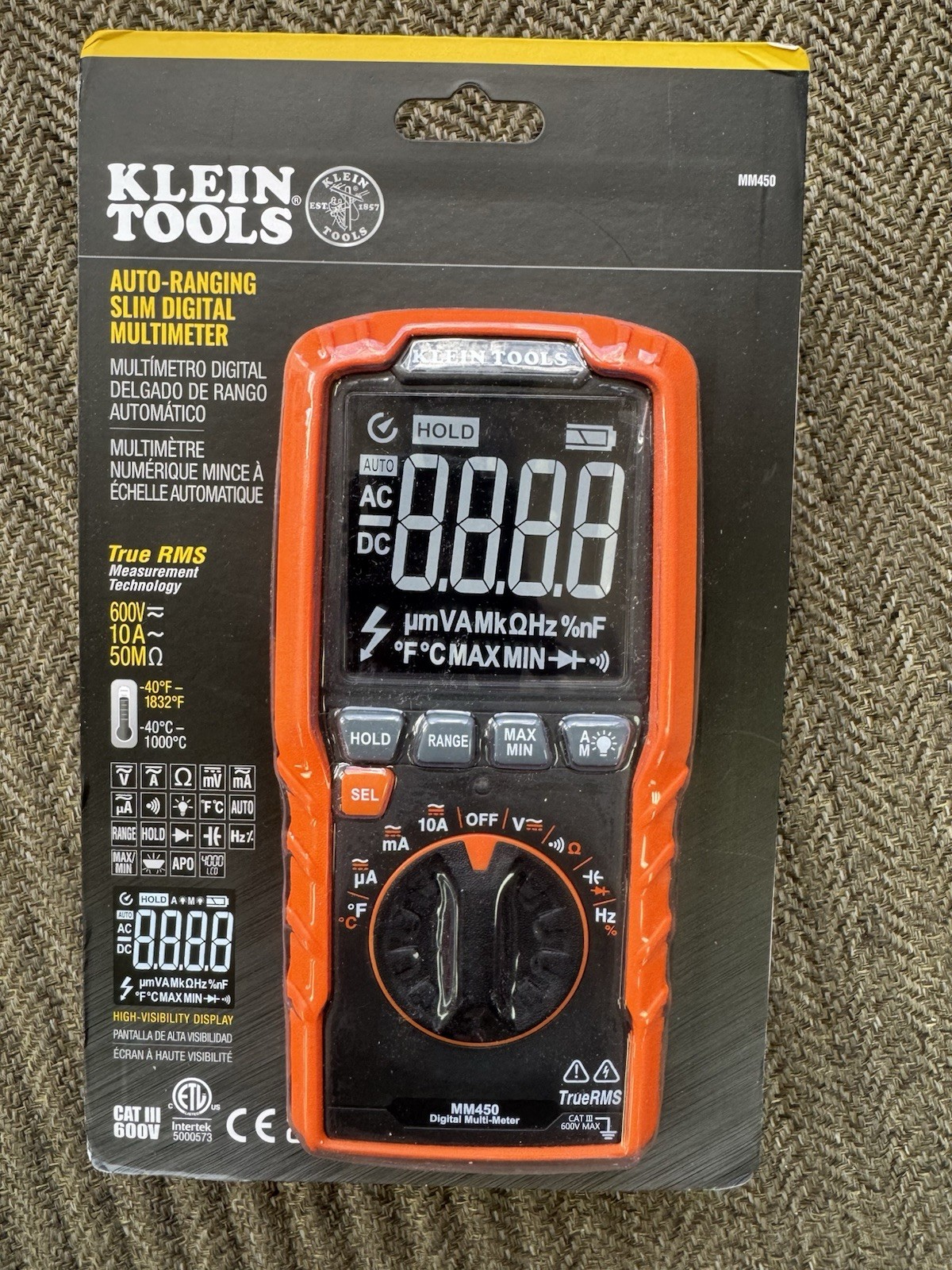 Klein Tools MM450 Slim Digital Multimeter TRMS Auto-Ranging 600V