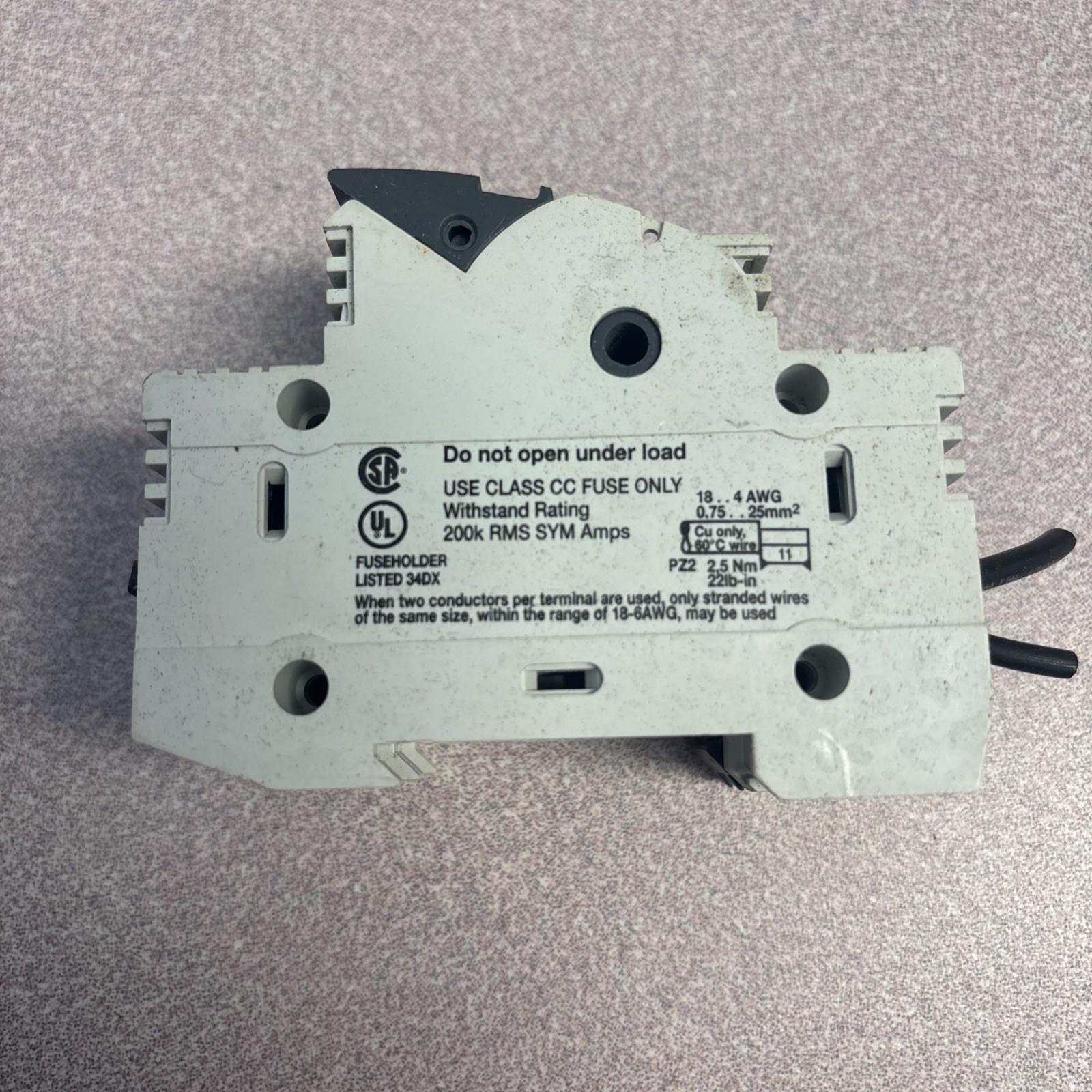 Wohner Fuse holder 34DX 30A 600V AC/DC Class CC Fuses 4W Max