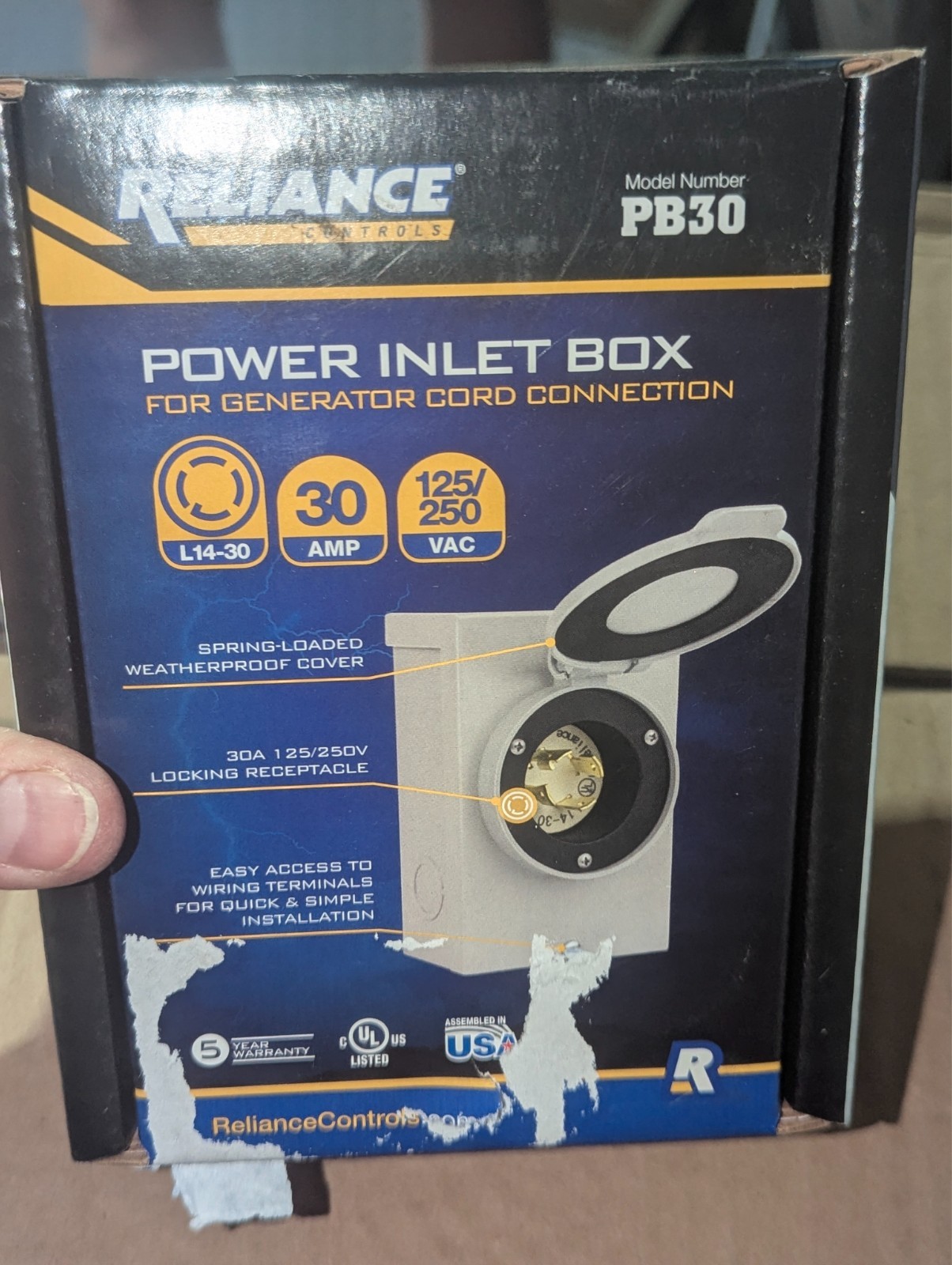 Reliance Controls 30 Amp Power Inlet Box Model PB30 Generator to House Outlet