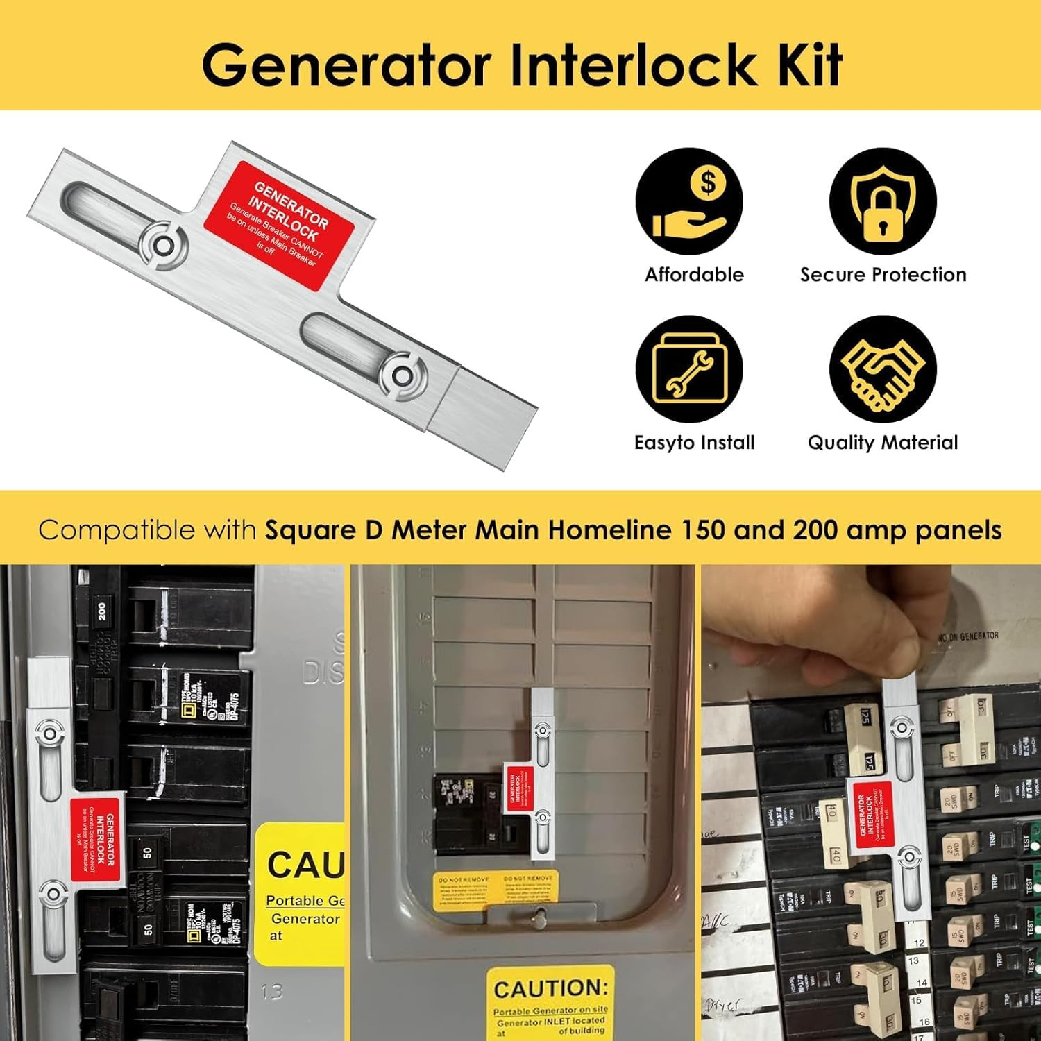 Generator Interlock Kit, Compatible with Square D Homeline Meter Main 150 or 200