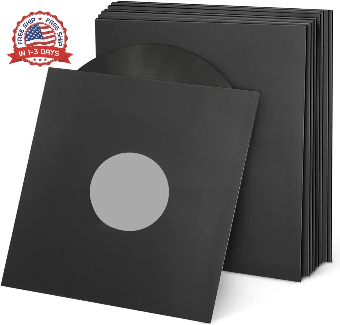 100 PCS 12in Black Paper & Poly Lined Record Inner Sleeves for LP Vinyl Records,