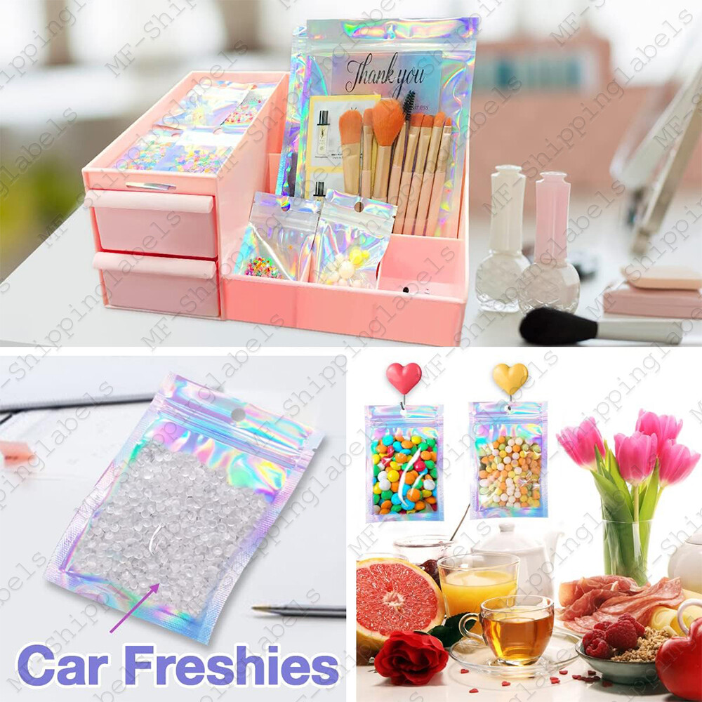 Smell Proof Mylar Holographic Bags Foil Pouch Resealable Clear Zip Food Storage