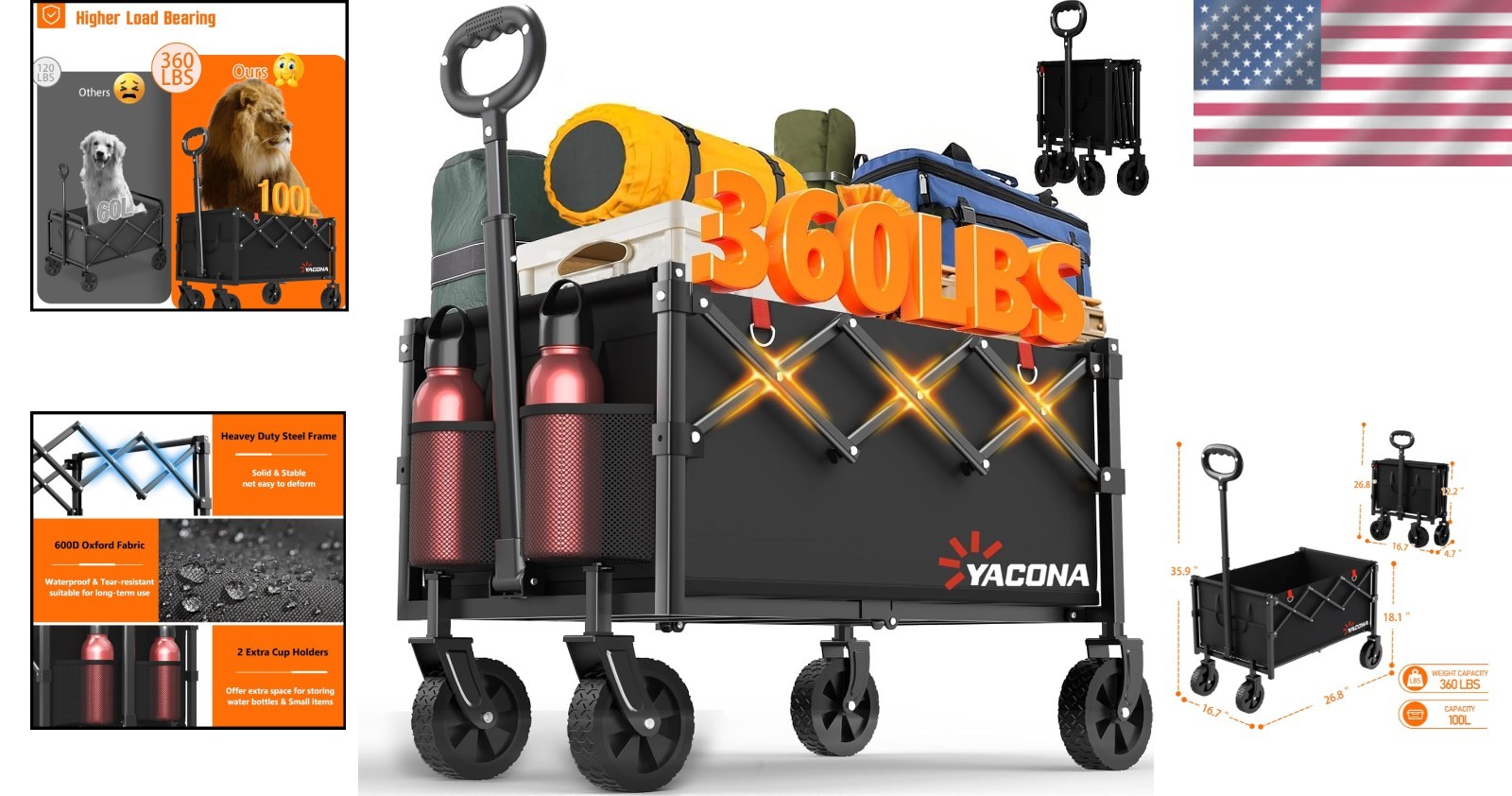 Multi-Functional Collapsible Wagon – 360LBS Load Capacity & Waterproof Fabric