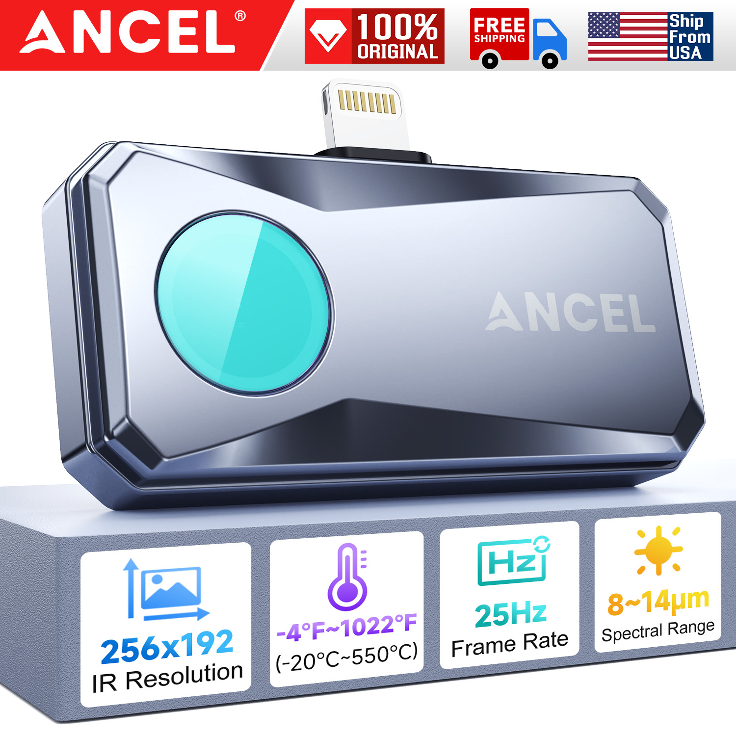 ANCEL Thermal Imaging Camera for IOS 256×192 IR Resolution 25Hz Refresh Rate