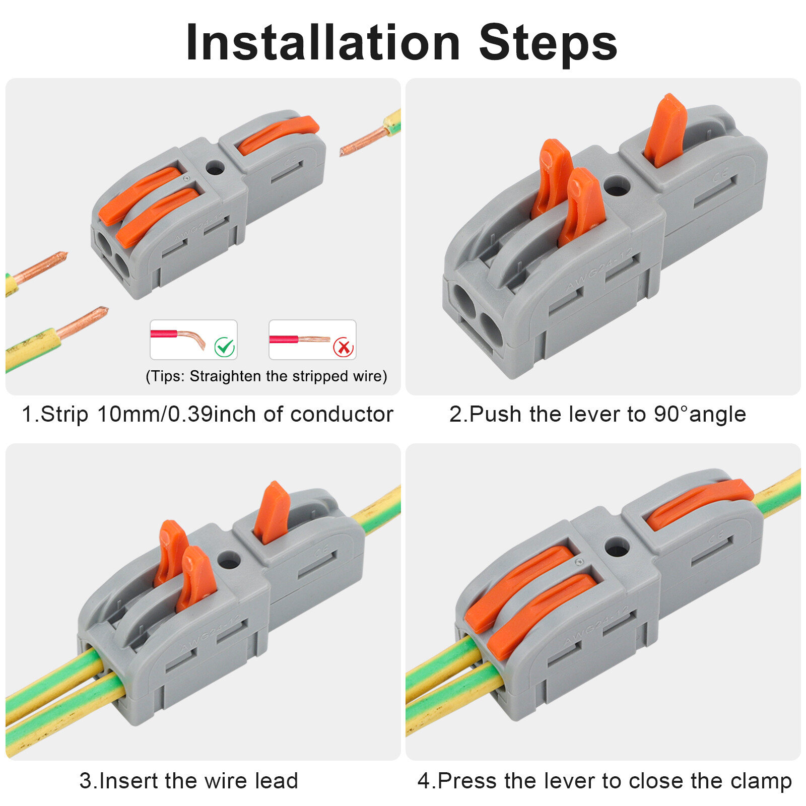 50x Reusable Spring Lever Terminal Block 1in 2Out Compact Wire Cable Connectors