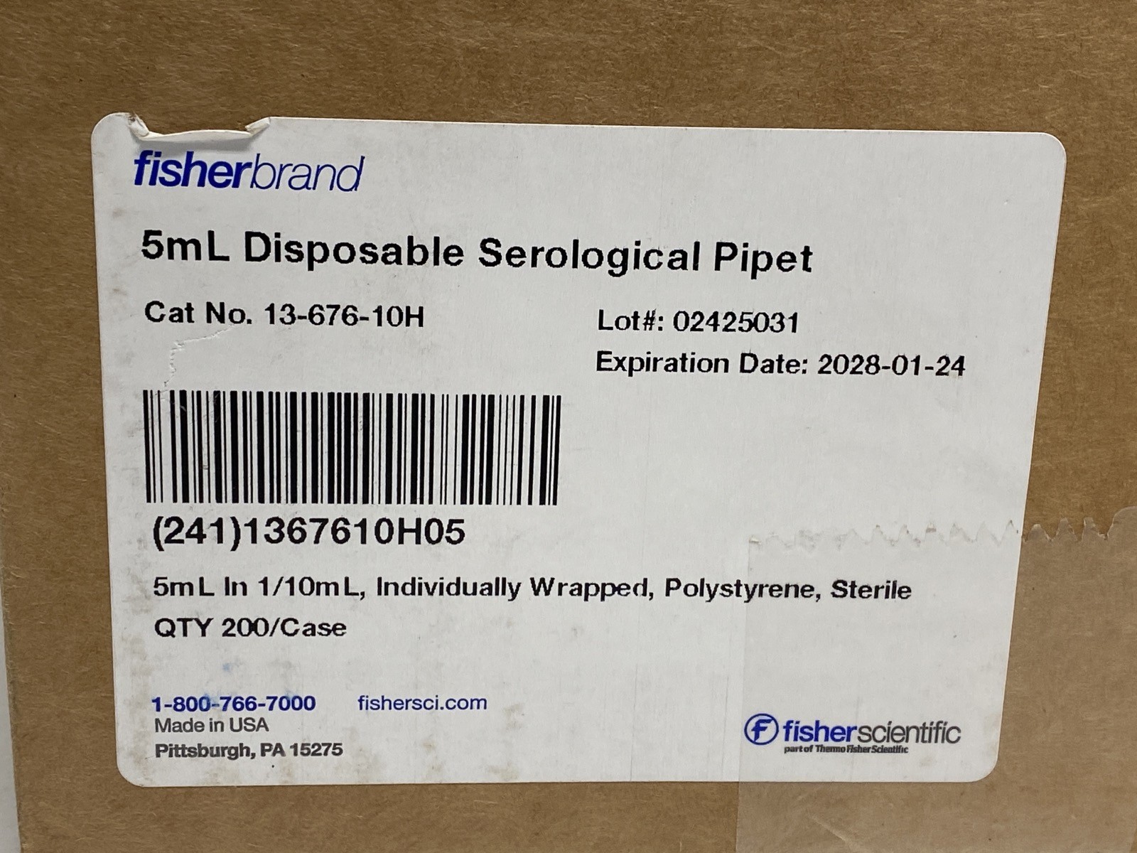 (200/Cs) FISHERBRAND 5mL Disposable Serological Pipettes w/Magnifier 13-676-10H