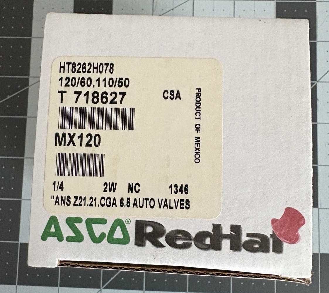 ASCO RED HAT 8262H078 SOLENOID VALVE 1/4″ Pipe Size 110V AC/120V AC High Flow