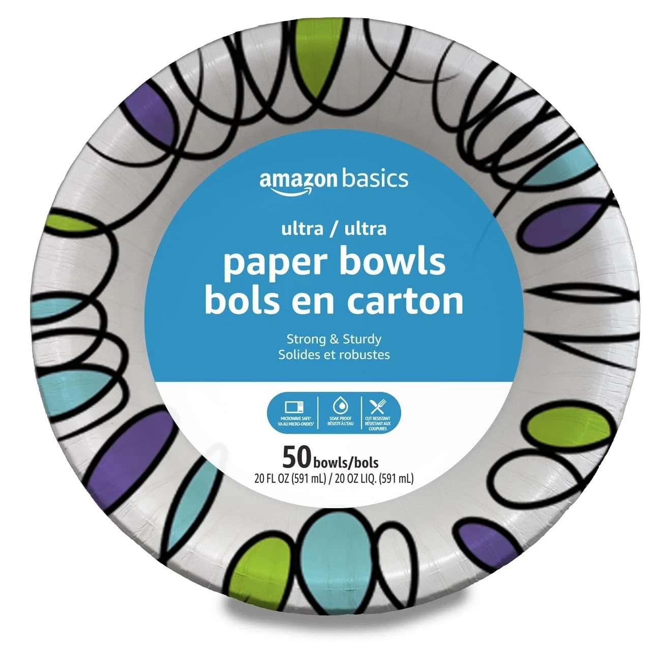 Amazon Basics Ultra Paper Bowls, 20 Oz, Disposable, 50 Count, 50 White