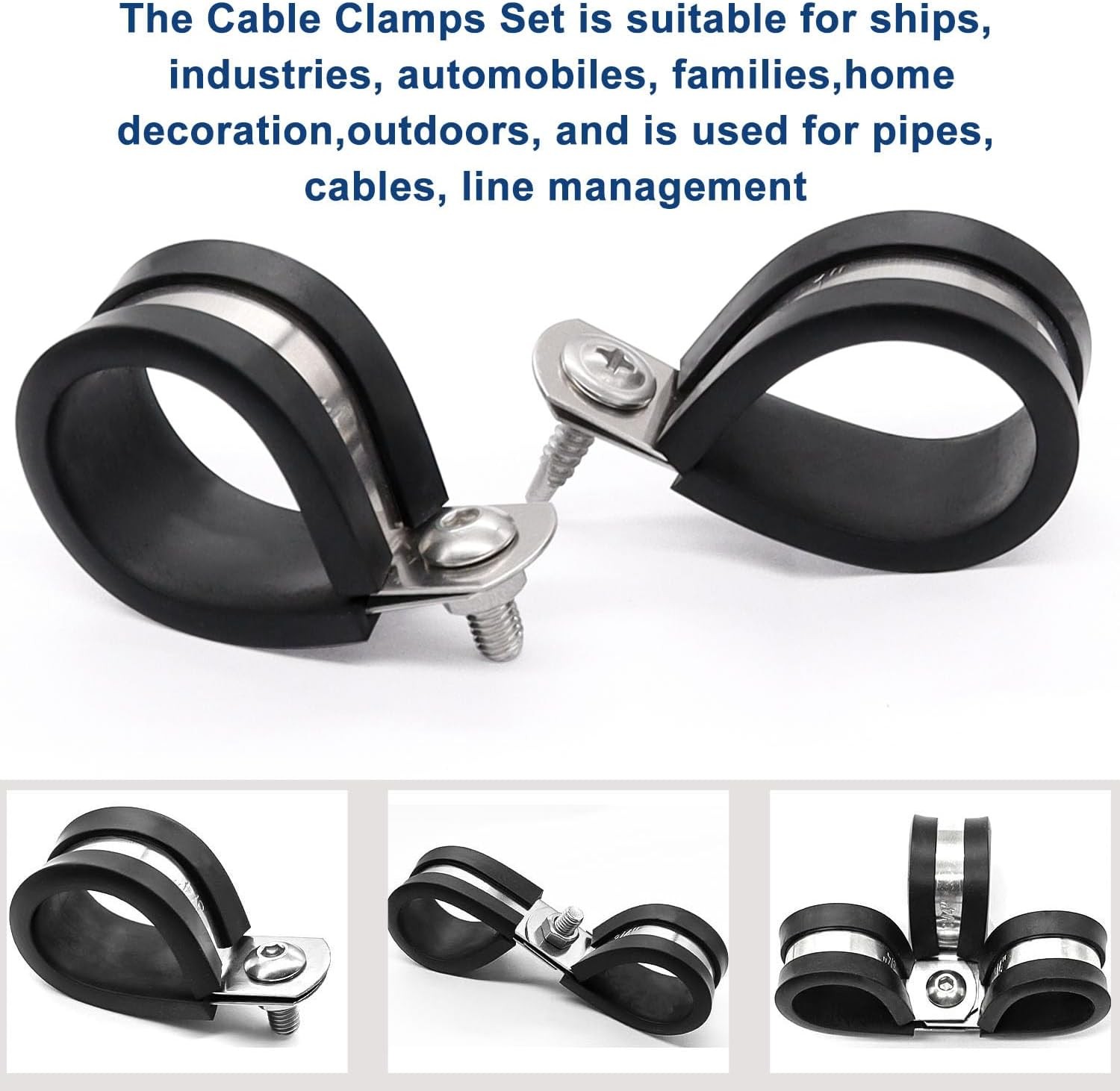 50PCS 3/8 Inch Cable Clamps 304 Stainless Steel Rubber Cushion Insulated Wire Cl