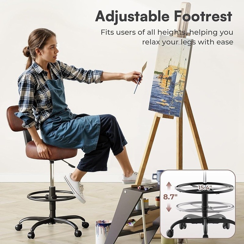 Adjustable Drafting Stool Rolling Office Chair Industrial Height Adjustable New
