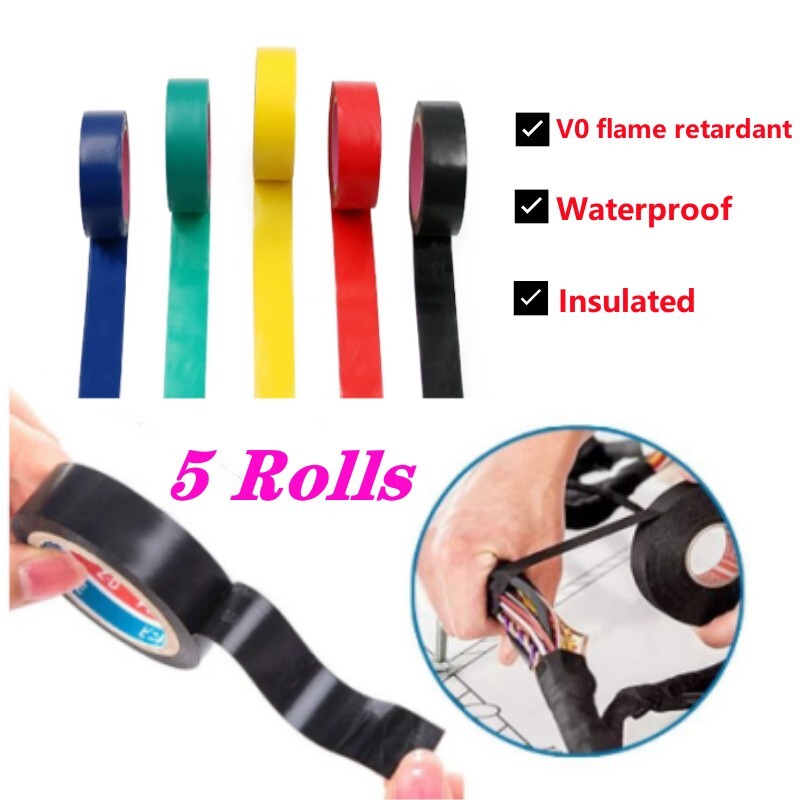 Electrical Wire Tape 5 Pack Set Assorted Colors Flame Retardant General Purpose