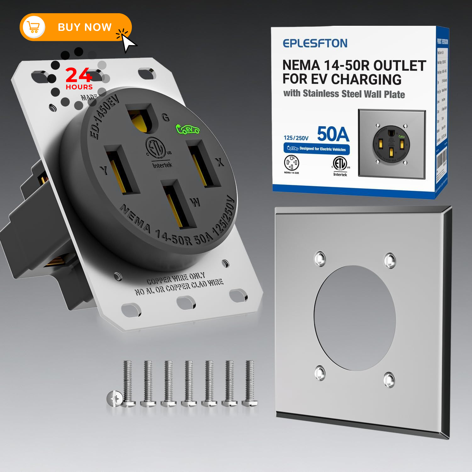 EPLESFTON Nema 14-50 EV Outlet with Wall Plate Included, Black