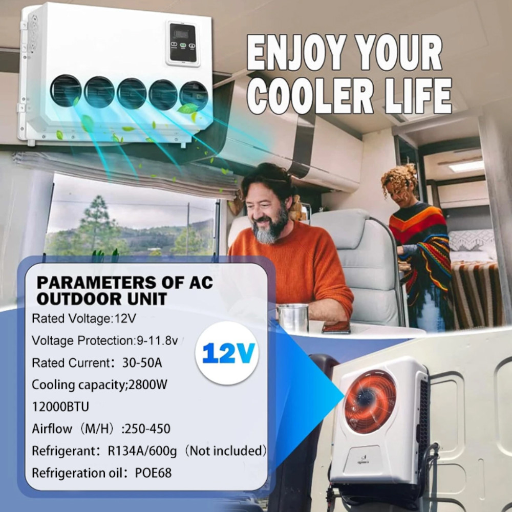 12000BTU Air Conditioner Mini Split A/C 12V For Semi Trucks Bus RV Caravan Vans