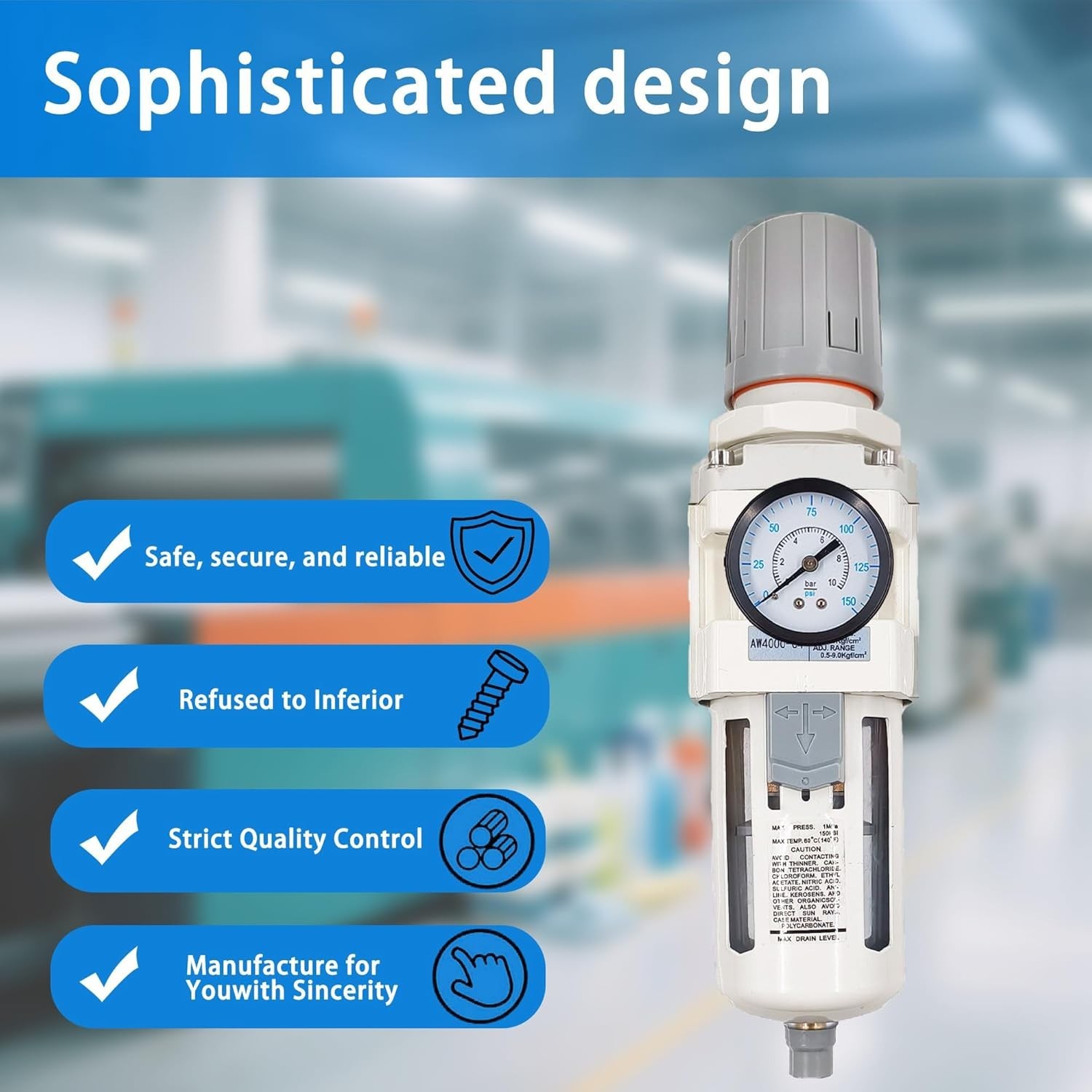1/2″ NPT Compressed Air Filter Regulator Semi-Auto Drain Water/Oil Separator
