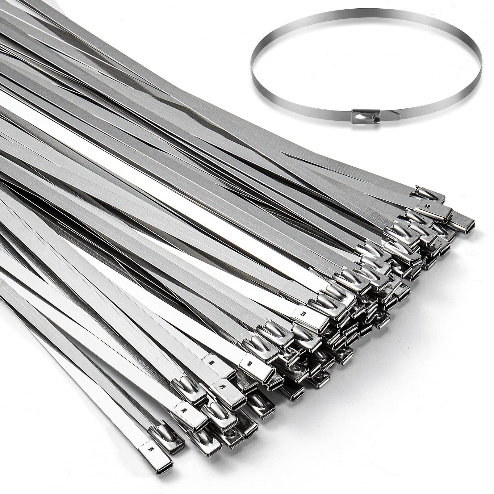 100PCS 11.8Inch Metal Cable Zip Ties – 304 stainless steel Heavy Duty Self-locki