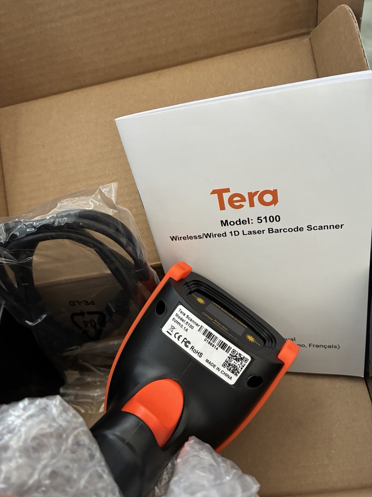 Tera D5100 2D Barcode Scanner Wireless USB Wired QR 2200mAh