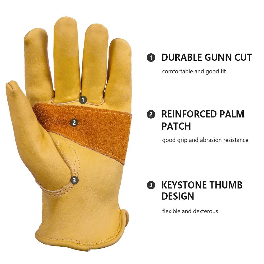 One Pair Wells Lamont Men’s Leather Work Gloves Cowhide Leather, NEW