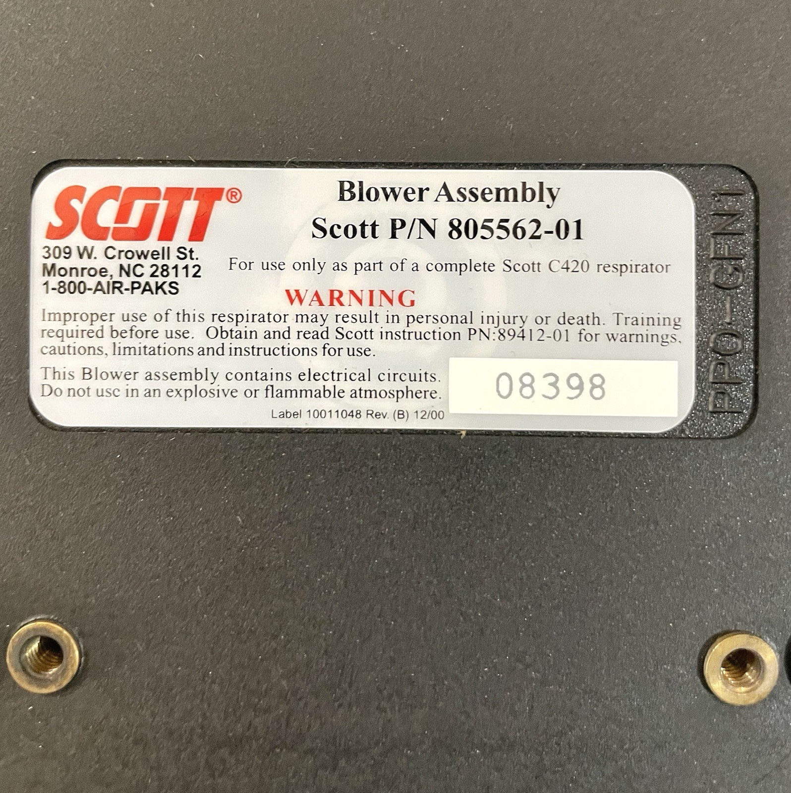 Scott C420 PAPR NOS Blower 805562-01 Hose 805370-02