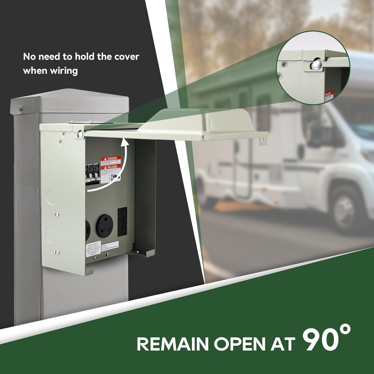 RV Temporary Power Outlet Panel with Breaker, ETL Listed 20 30 50 Amp RV Recepta